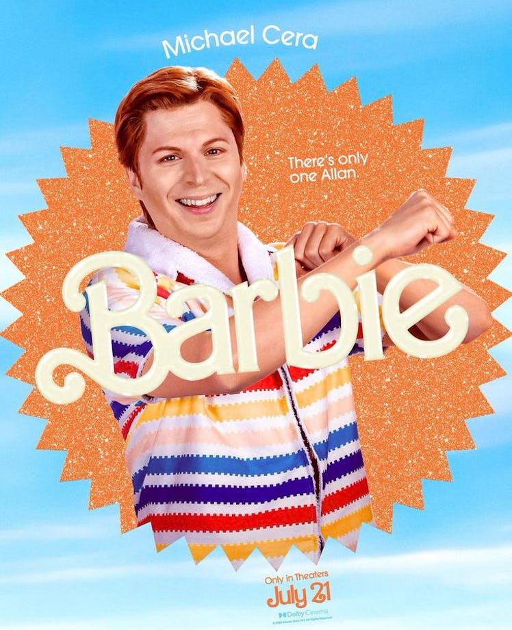 Michael Cera as Allan in his Barbie character poster.