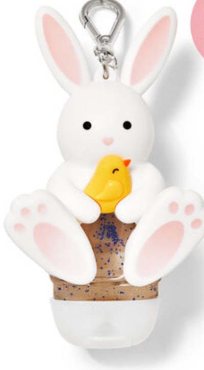 Bunny holding chick hand sanitizer holder for Easter baby shower