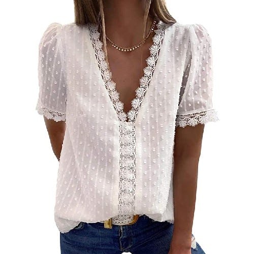 Dokotoo V-Neck Lace Crochet Blouse