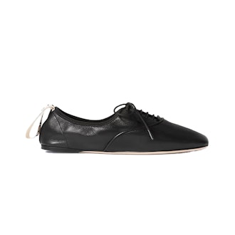 Loewe Logo-Print Lace-Up Leather Ballet Flats