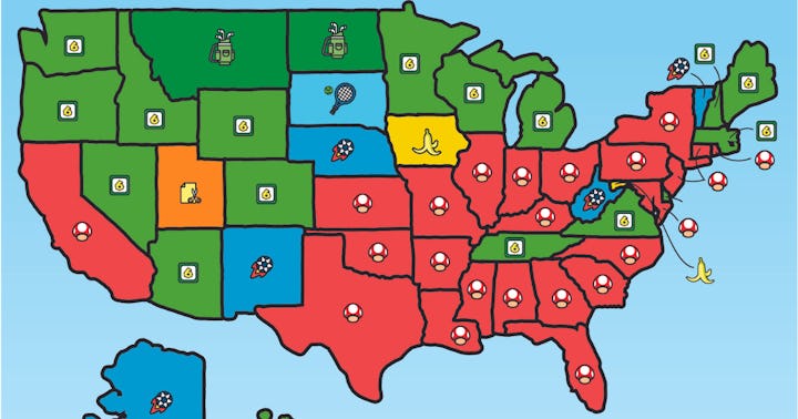 map of the most searched mario games across the US