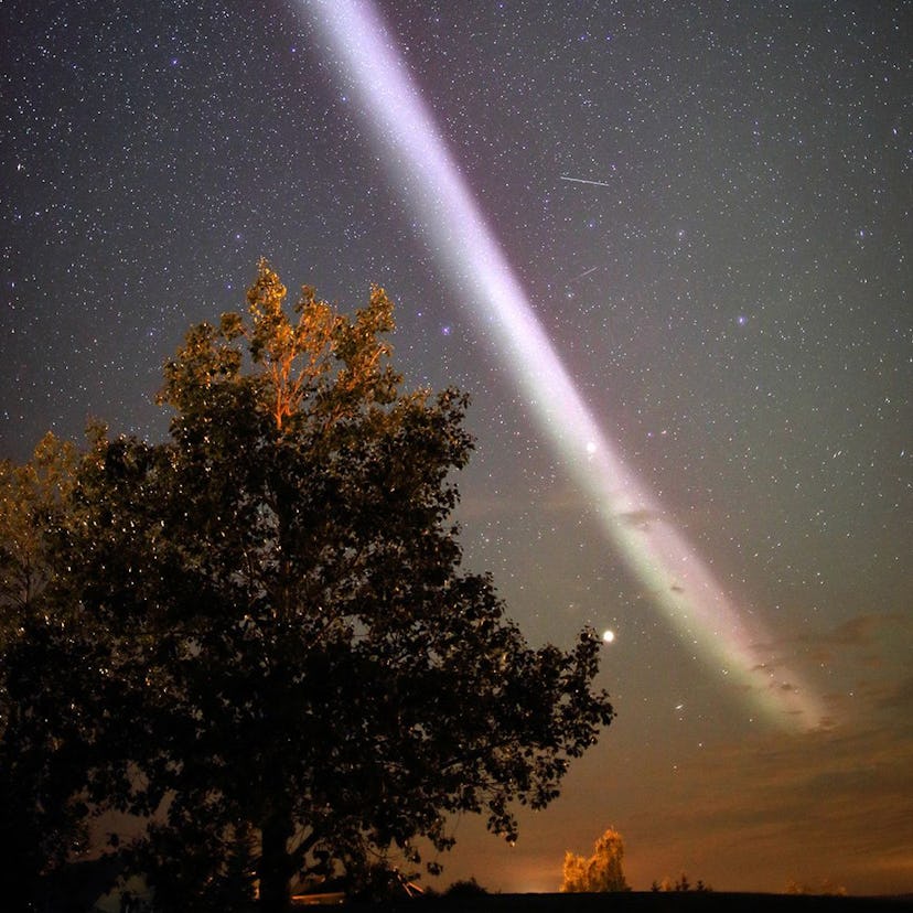 Citizen scientists participating in a project called "Aurorasaurus," discovered a purplish ribbon of...