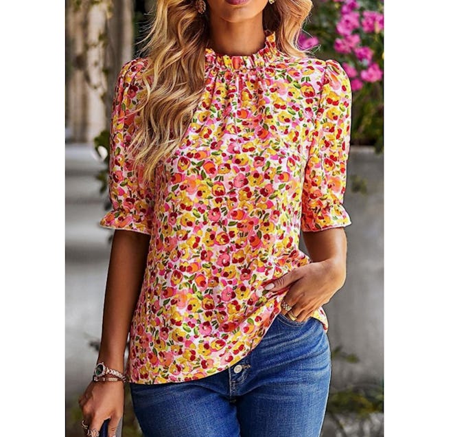 BTFBM Frill Trim Mock Neck Top