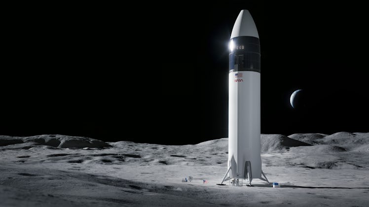A rendering of the SpaceX Starship on the moon.