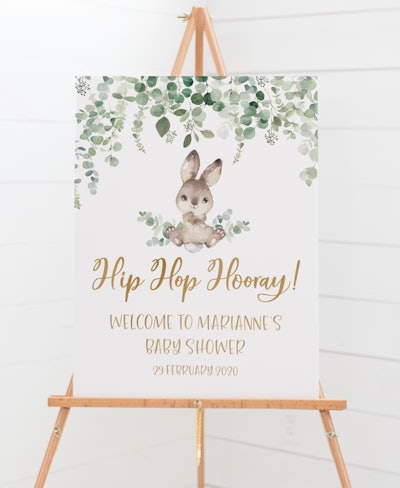 Bunny Welcome Sign Says Hip Hop Hooray for Easter Baby Shower