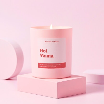 A Mother's Day Gift for pregnant wife idea: a funny candle labeled "hot mama"