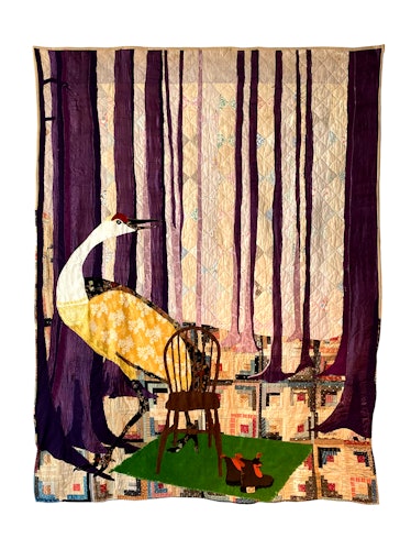 Jesse Krimes’s “Marion” (2021) is part of an ongoing series in which the artists create quilts out o...