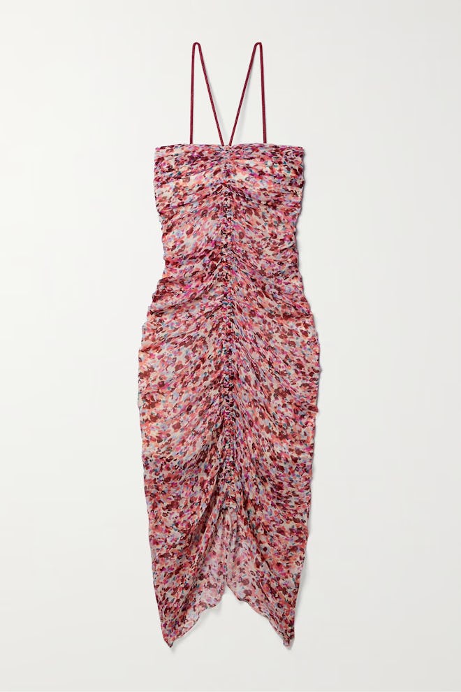 isabel marant Étoile Falcone Ruched Printed Chiffon Midi Dress