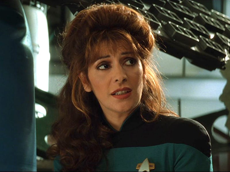 Troi (Marina Sirtis) just before Data finds his cat in 'Star Trek Generations.'