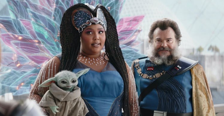 Lizzo as The Duchess and Jack Black as Captain Bombardier in The Mandalorian Season 3 Episode 6. 