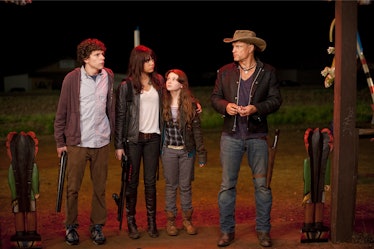 Jesse Eisenberg, Emma Stone, Abigail Breslin, and Woody Harrelson in 2009's Zombieland