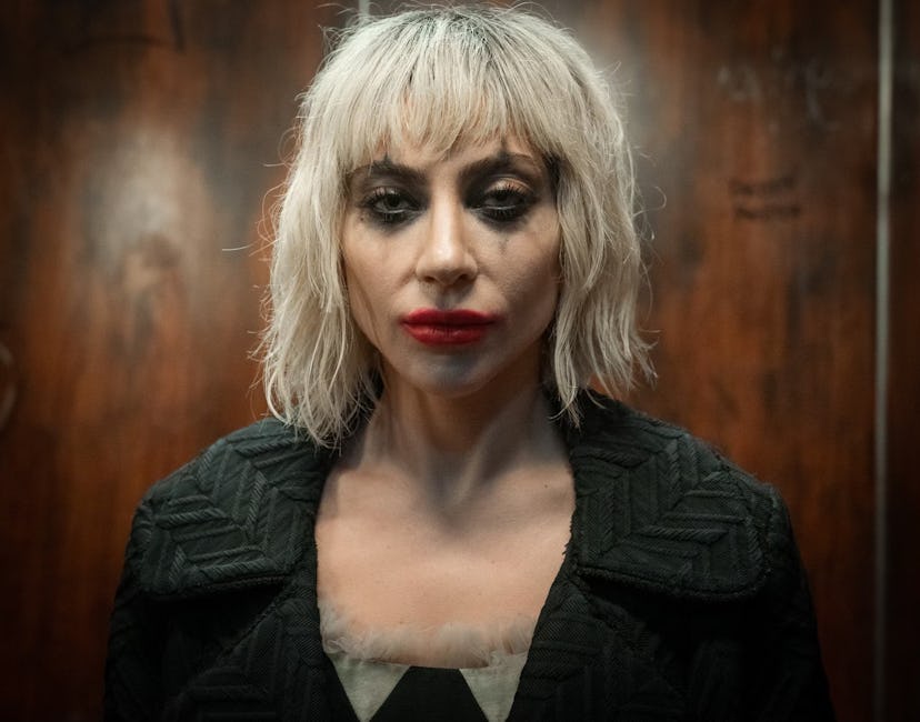 Lady Gaga in clown makeup.
