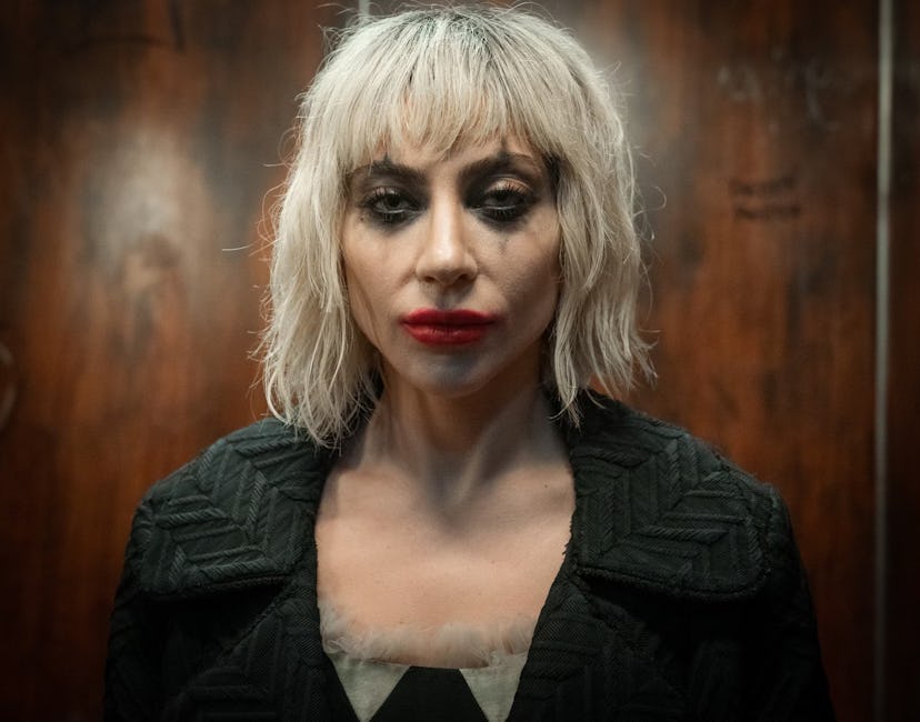Lady Gaga in clown makeup. 