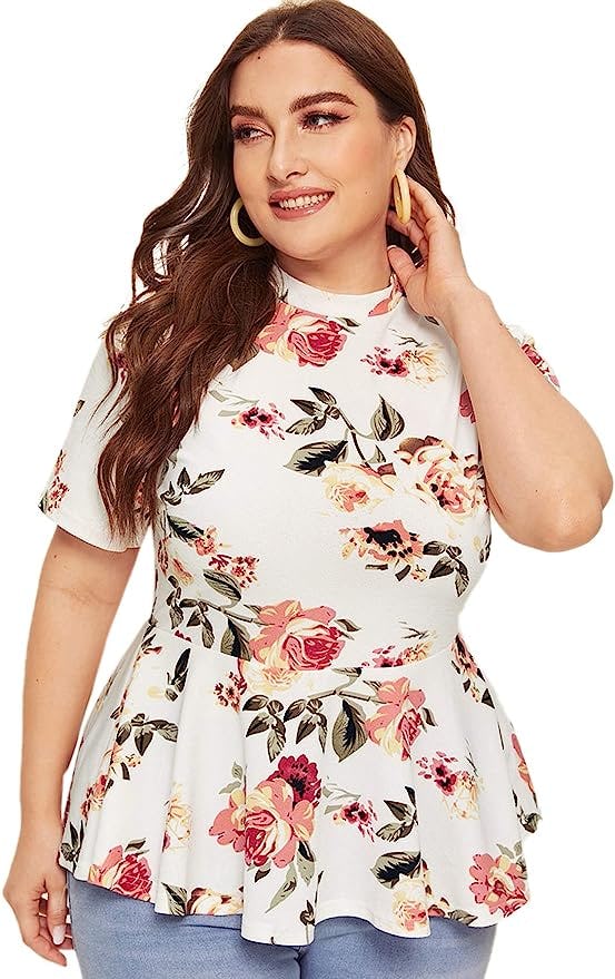 Romwe Plus Size Ruffle Peplum Top