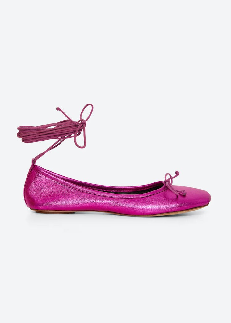 Molly Goddard Annabelle Ankle-Tie Ballet Pumps Pink Metallic