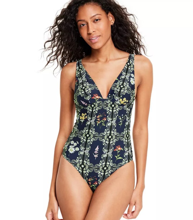 Dainty Floral Tile Print Cheeky One Piece Swimsuit