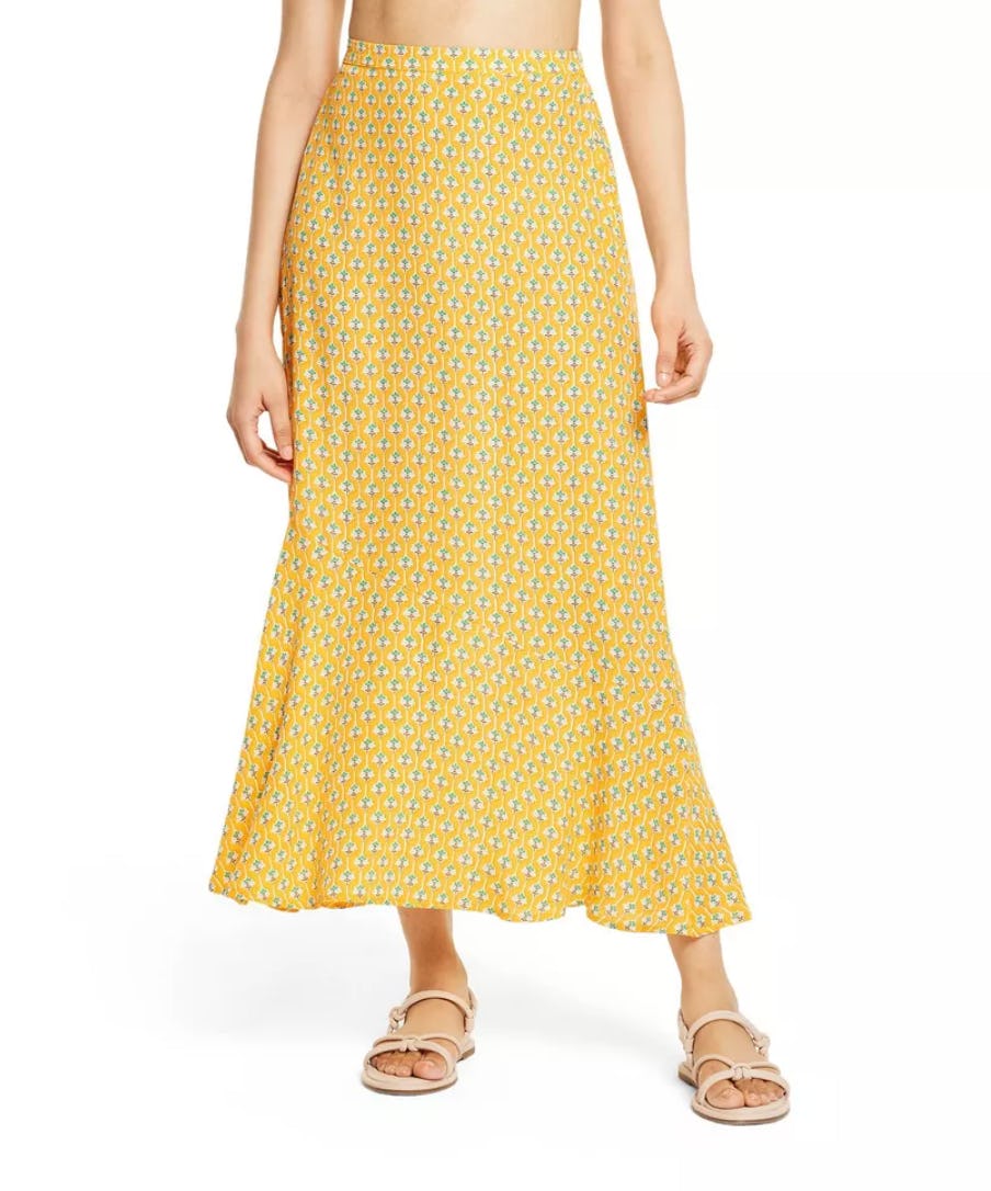 Dainty Lotus Print Midi Skirt