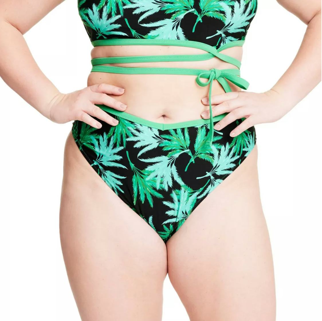 Feathered Palm Print High Leg Cheeky Bikini Bottom