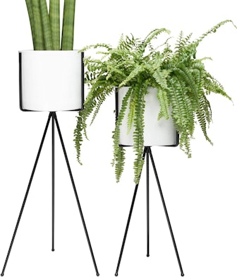 kimisty White Planter with Stand (Set of 2)