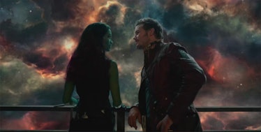 Zoe Saldaña and Chris Pratt in Guardians of the Galaxy