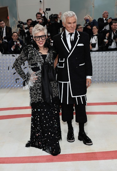 Catherine Martin and Baz Luhrmann attend The 2023 Met Gala Celebrating "Karl Lagerfeld: A Line Of Be...