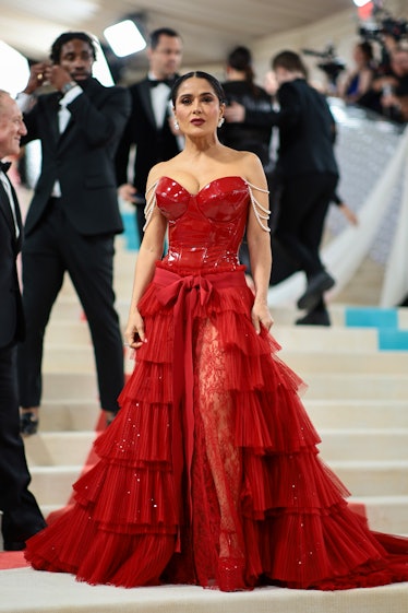 Salma Hayek Pinault attend The 2023 Met Gala Celebrating "Karl Lagerfeld: A Line Of Beauty" at The M...