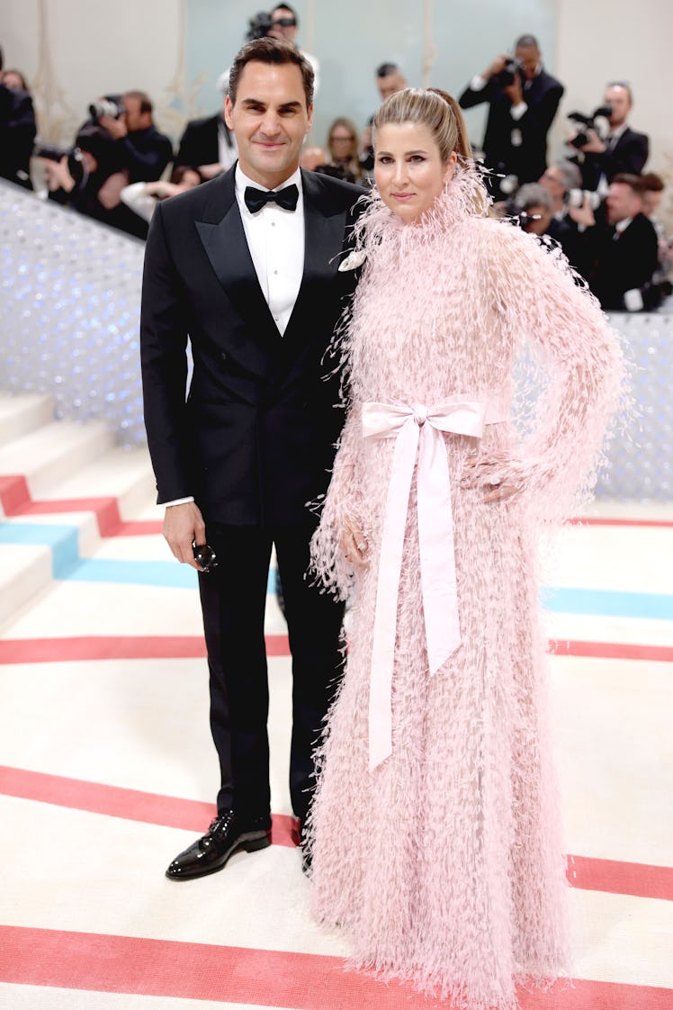 Roger Federer and Mirka Federer attend The 2023 Met Gala Celebrating "Karl Lagerfeld: A Line Of Beau...