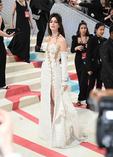 Anne Hathaway attends The 2023 Met Gala Celebrating "Karl Lagerfeld: A Line Of Beauty" at The Metrop...