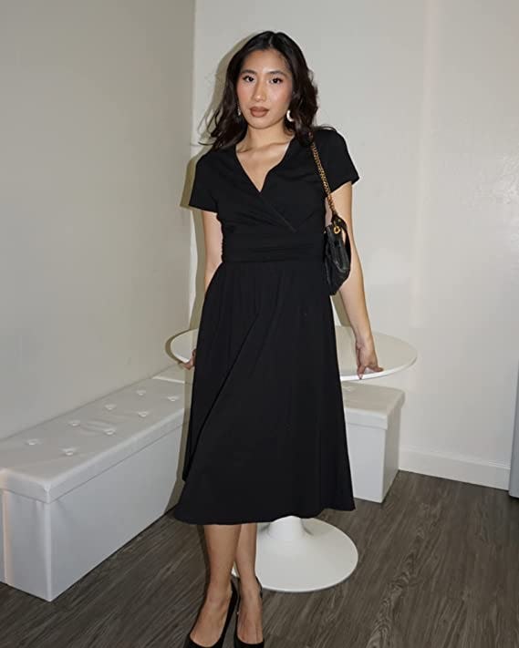 OUGES Short Sleeve V-Neck Dress