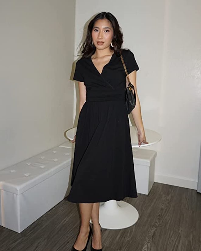 OUGES Short Sleeve V-Neck Dress