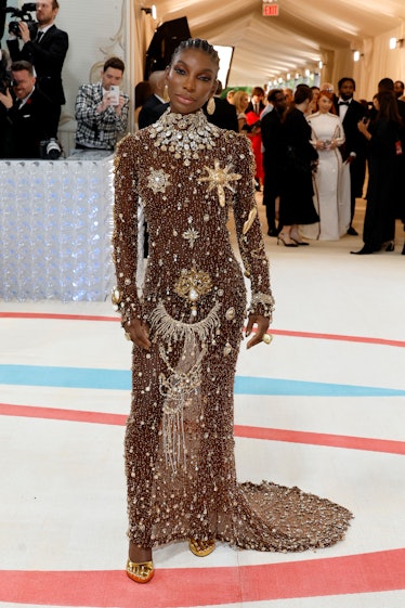 Michaela Coel attends The 2023 Met Gala Celebrating "Karl Lagerfeld: A Line Of Beauty" at The Metrop...
