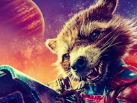 Rocket Raccoon wields a blaster on his Guardians of the Galaxy Vol. 3 character poster