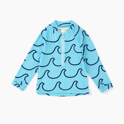 Toddler swimsuit rashguard top in blue wave print