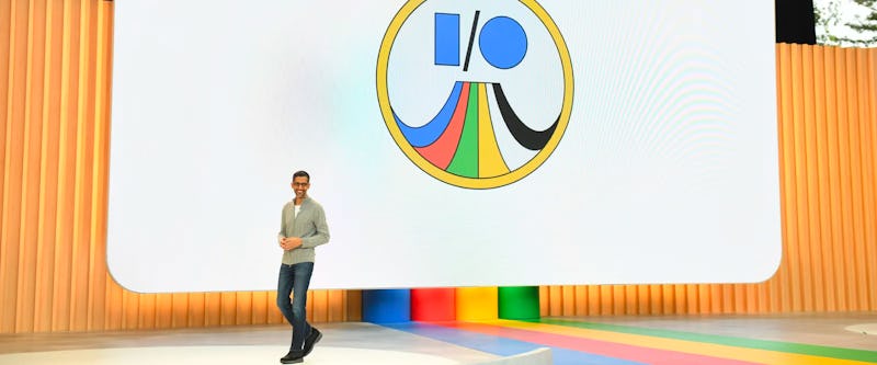 Google CEO Sundar Pichai on stage at Google I/O 2023
