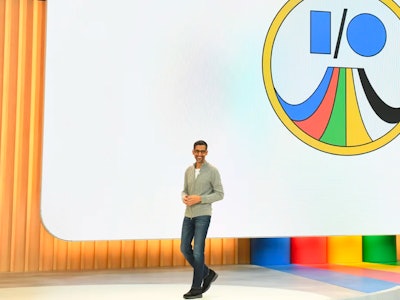 Google CEO Sundar Pichai on stage at Google I/O 2023