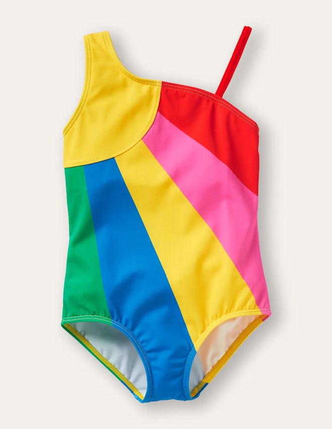 Kids' swimsuit with a sun and colorful rays design