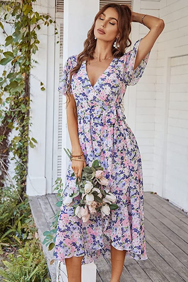 PRETTYGARDEN Wrap V Neck Maxi Dress
