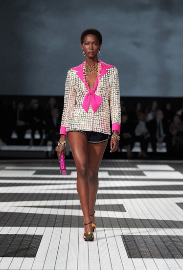 A model on the runway at Chanel Cruise 2024 Ready To Wear Fashion Show at Paramount Studios on May 9...