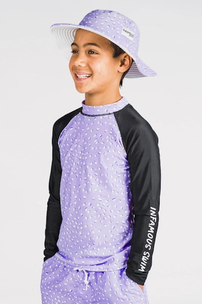 Kids' bucket hat for swimming, perfect to pair with kids swim trunks.