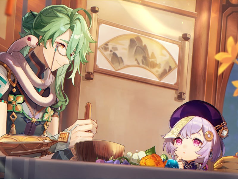 genshin impact Baizhu and Qiqi