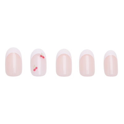 mother's day nail art idea:Glamnetic Press-On Nail Kit french tip with cherries