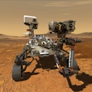 An illustration of NASA's Perseverance rover operating on the surface of Mars