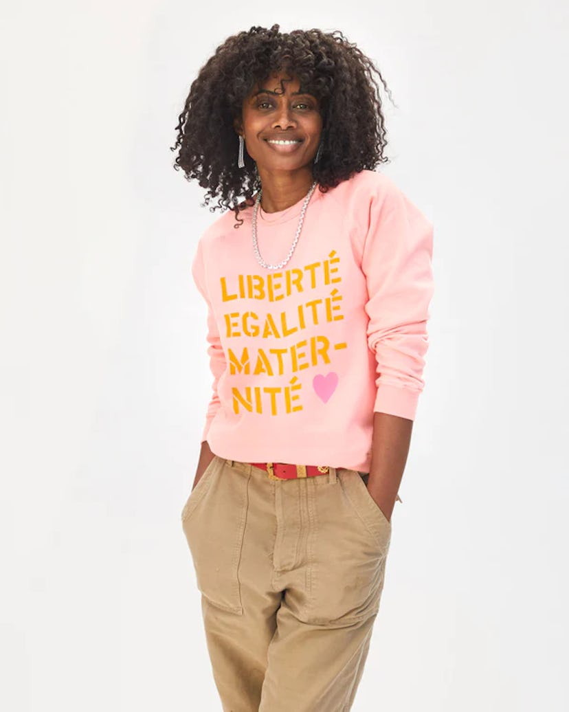 a sweatshirt supporting every mother counts, a charity to give to this mother's day