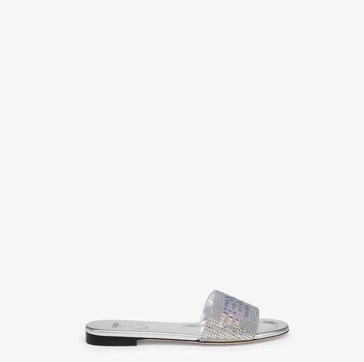Silver-Colored Leather Slides
