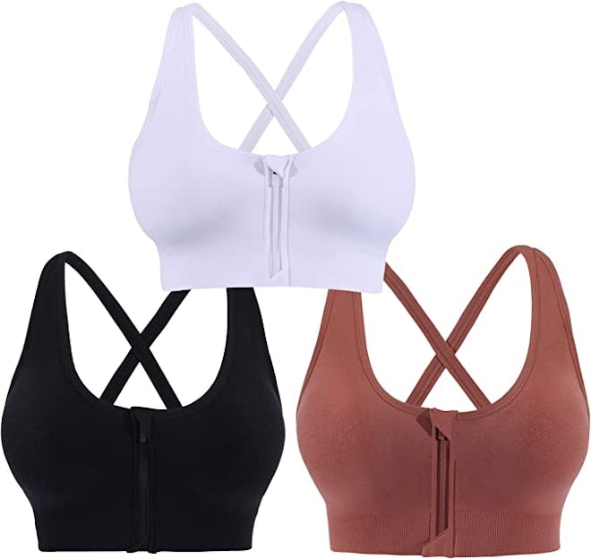 AKAMC Front-Zip Sports Bras (3-Pack)