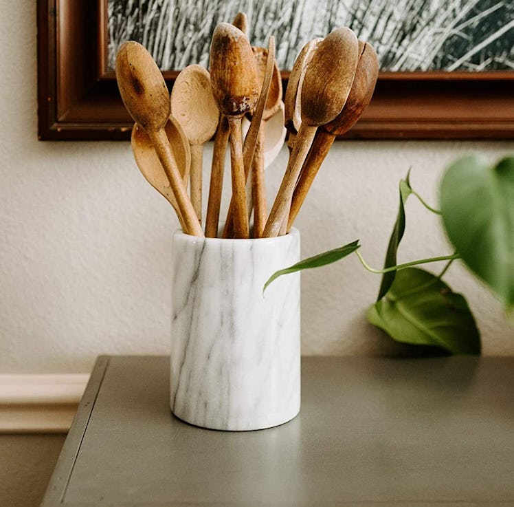 Thirteen Chefs White Marble Utensil Holder