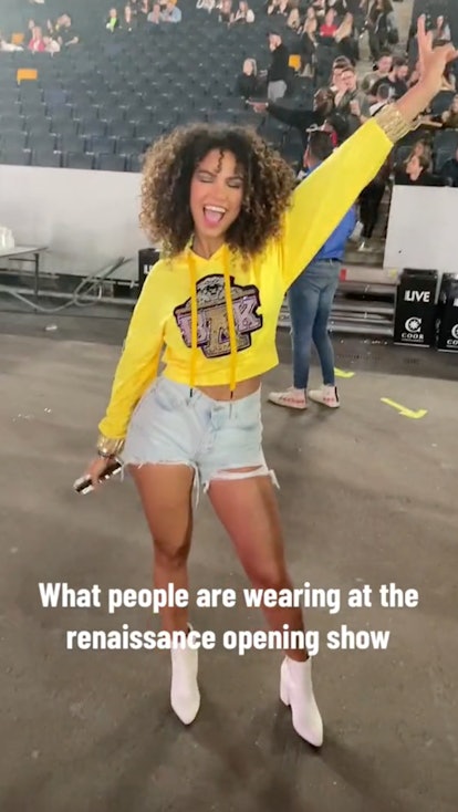 A fan wears a Beyoncé 'Renaissance' outfit inspired by Beychella. 