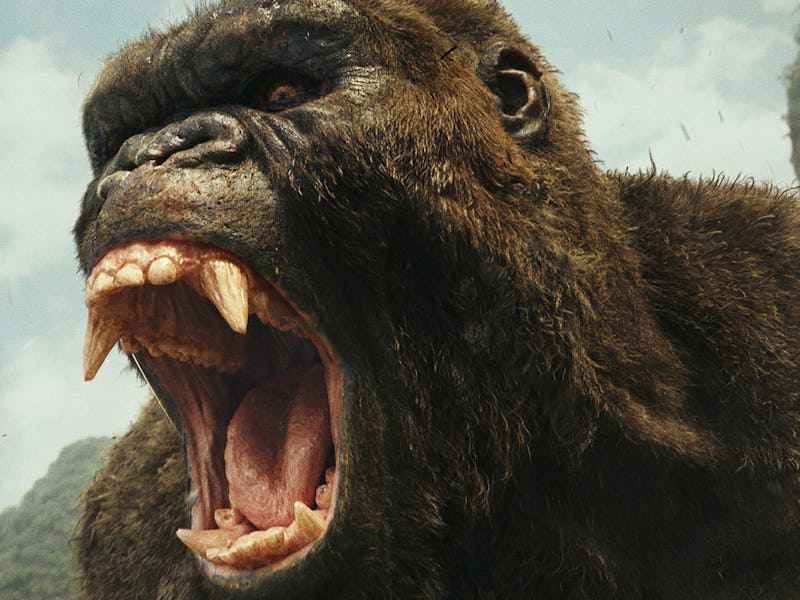 King Kong roars in a close-up from 2017's Kong: Skull Island
