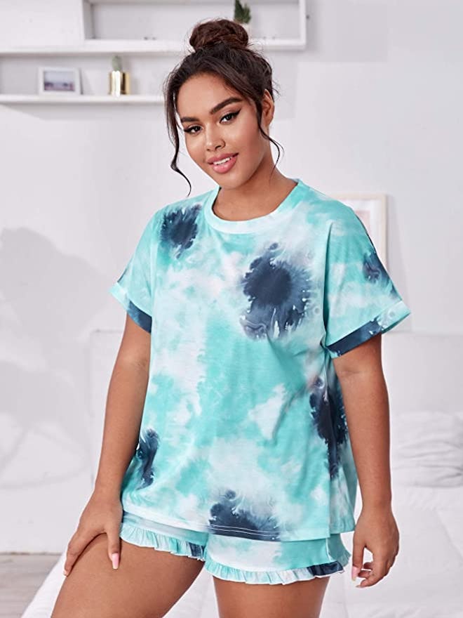 MakeMeChic Tie Dye Short Sleeve Top And Shorts Loungewear Set