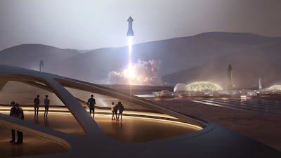 A rendering of Starship by SpaceX.